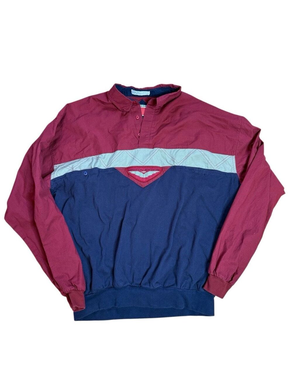 90s Color block Pullover Polo Long Sleeve red Color Works XLT